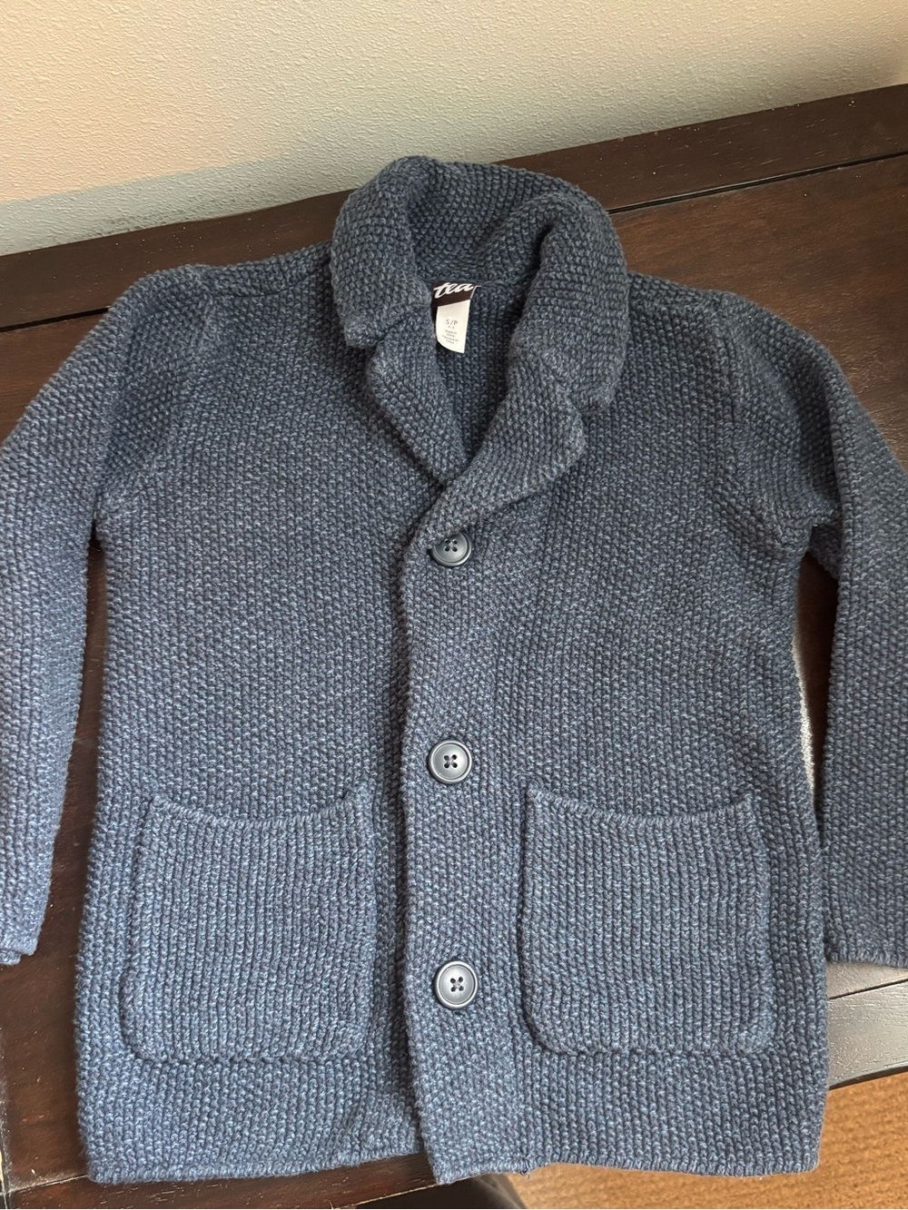 Tea Collection Navy Blue Shawl Collar Knit Cardigan